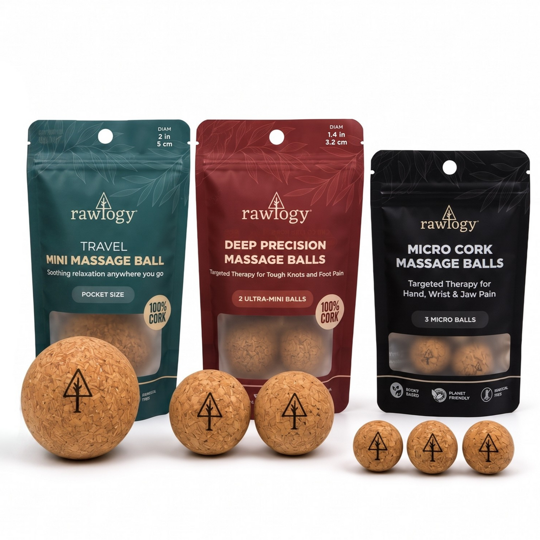 Rawlogy Precision Trio Bundle with Mini, Ultra Mini and Micro cork massage balls
